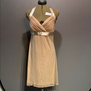 Three Hearts Champagne Halter Dress | Women’s Medium | Shimmery Empire Waist